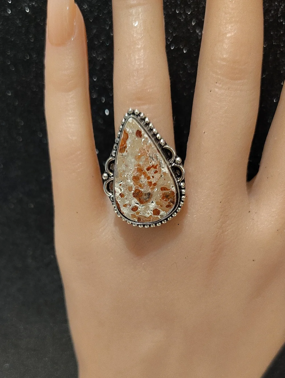 Rhyolite Teardrop Silver Ring - Size 7 1/2